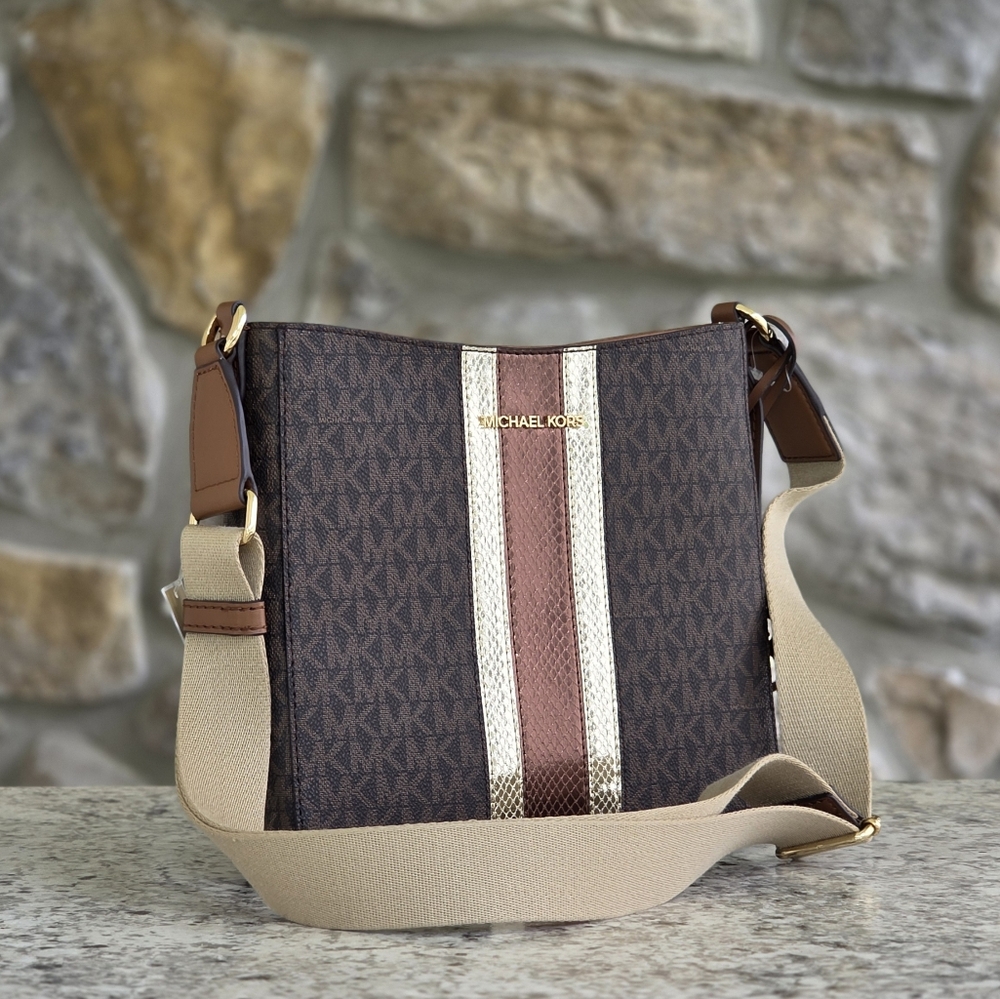 Michael Kors Jet Set Logo Center Stripe Small Brown Crossbody
